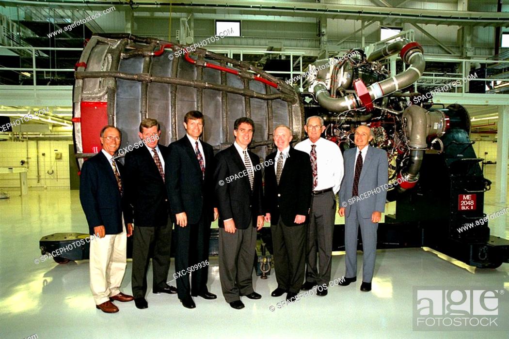 Stock Photo: 07/06/1998 --- Participants in the ribbon cutting for KSC's new 34, 600-square-foot Space Shuttle Main Engine Processing Facility SSMEPF pose in front of a.