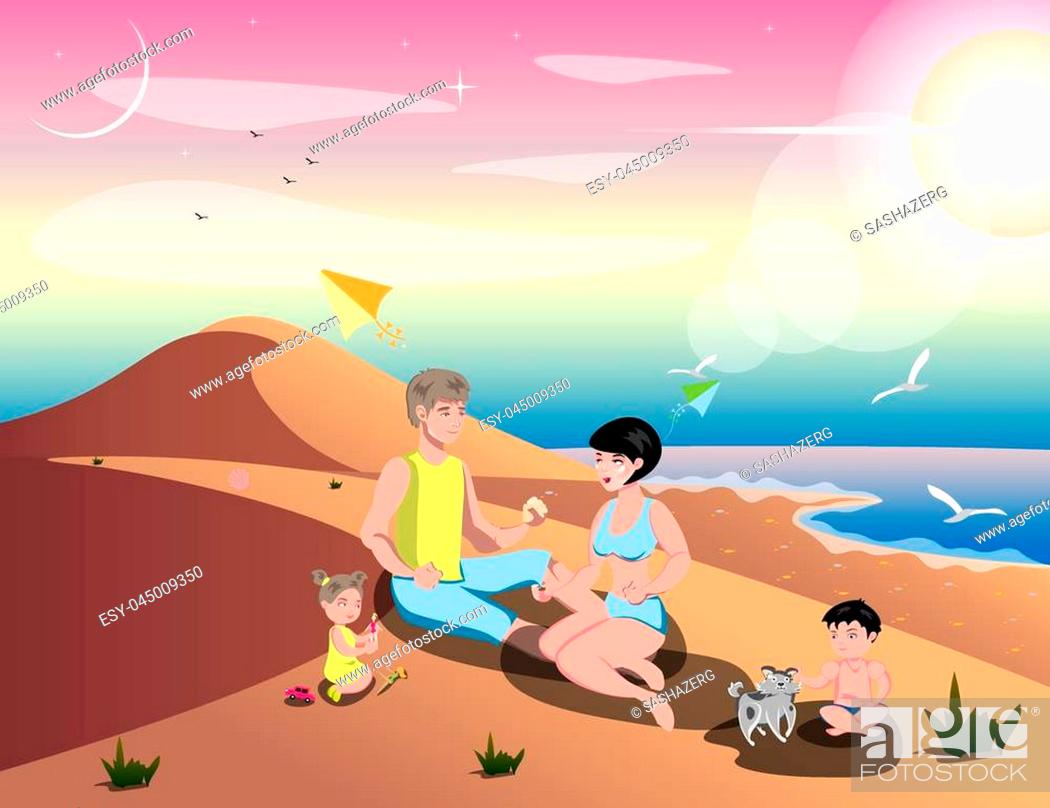 Cute cartoon family on beach father, mother, son and daughter, Stock  Vector, Vector And Low Budget Royalty Free Image. Pic. ESY-045009350 |  agefotostock