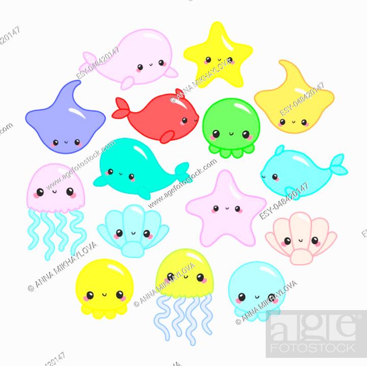 Cute colorful cartoon sea animals in circle for baby designs, Stock Photo,  Picture And Low Budget Royalty Free Image. Pic. ESY-048420147 | agefotostock