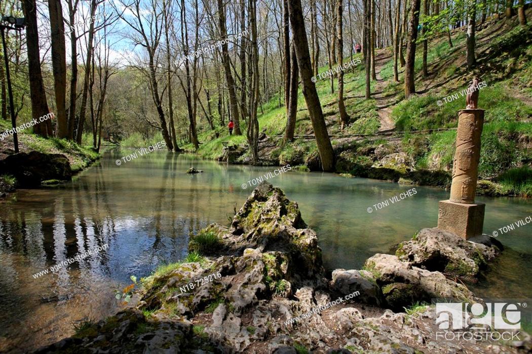 Stock Photo: Ebro river source. Fontibre. Cantabria. Spain.