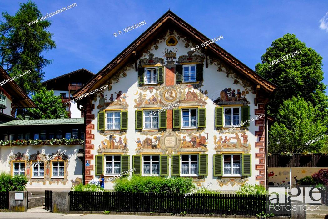 Stock Photo: Lüftlmalerei in Hansel and Gretel house in Oberammergau, Bavaria, Upper Bavaria, Germany,.