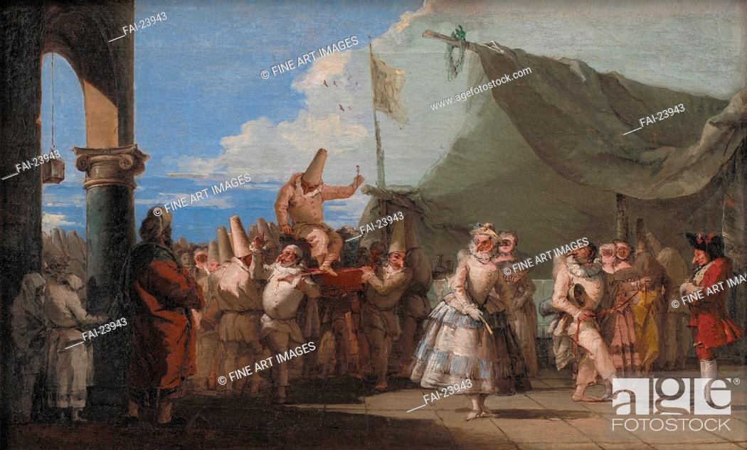 Stock Photo: The Triumph of Pulcinella. Tiepolo, Giandomenico (1727-1804). Oil on canvas. Rococo. 1760-1770. Italy, Venetian School. Statens Museum for Kunst, Copenhagen.