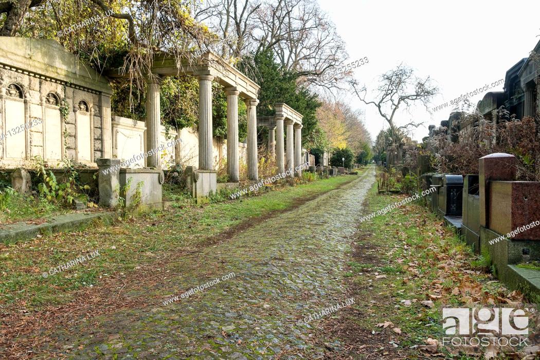 Stock Photo: Berlin, Jewish cemetery Berlin Weissensee, largest surviving Jewish cemetery in Europe, path to the north wall.