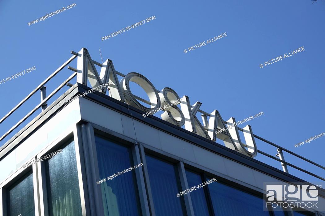 Stock Photo: 21 March 2022, Berlin: Moscow is located at Cafe Moskau. Cafe Moskau is a listed building at the corner of Karl-Marx-Allee 34 and Schillingstraße in Berlin's.