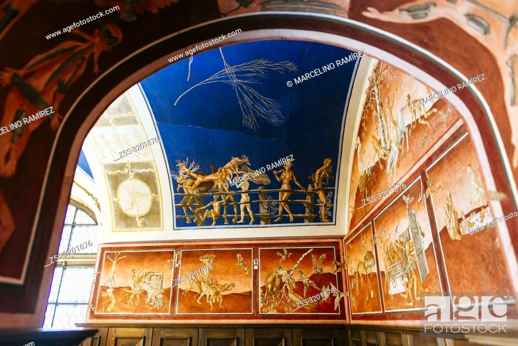 Stock Photo: Centre of Lithuanian Studies. Fresco 'The Seasons of the Year', painted by Petras Repsys, with motifs from Baltic mythology. Vilnius University.