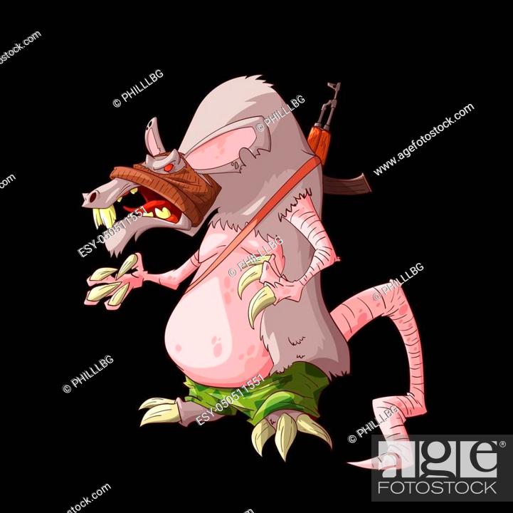Colorful vector illustration of a cartoon big hairy scary rat terrorist  with big teeth and fangs..., Foto de Stock, Vector Low Budget Royalty Free.  Pic. ESY-050511551 | agefotostock