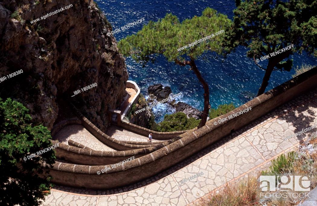 Stock Photo: Via Krupp from the Giardini di Augusto or August gardens to Marina Piccola, built in 1902 by Friedrich Alfred Krupp, Capri, Italy, Europe.