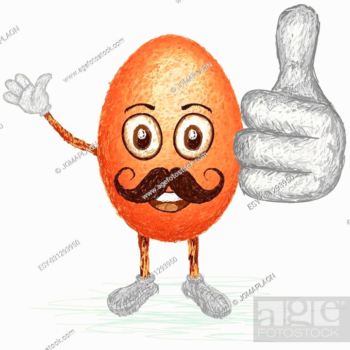 unique style illustration of funny, happy cartoon brown chicken egg with  mustache waving, Stock Vector, Vector And Low Budget Royalty Free Image.  Pic. ESY-031293950 | agefotostock