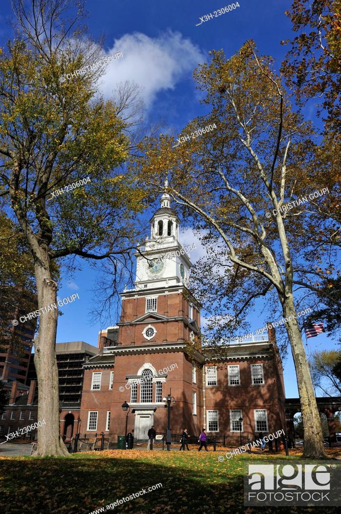 Stock Photo: south facade of Independence Hall, Independence National Historical Park, Philadelphia, Commonwealth of Pennsylvania, Northeastern United States, .