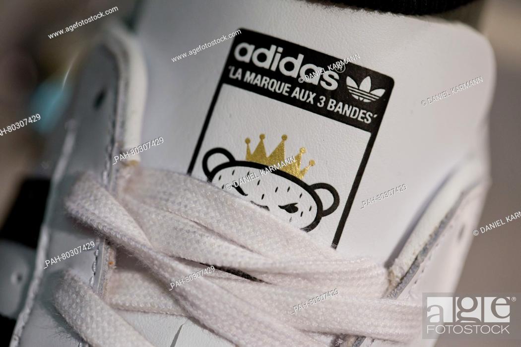 leer overal Automatisering The corporate logo of adidas and the French-language lettering 'La marque  aux 3 bandes' (lit, Stock Photo, Picture And Rights Managed Image. Pic.  PAH-80307429 | agefotostock