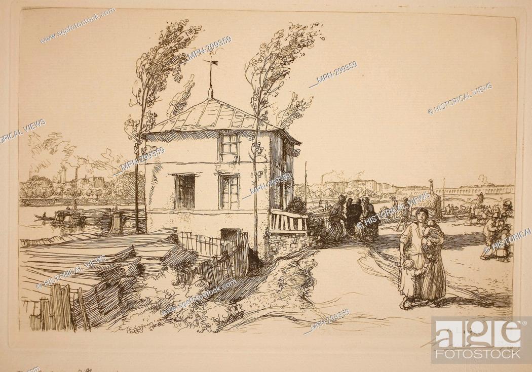 Stock Photo: Author: Louis Auguste Lepre. Tavern on the Way to Billancourt - 1905 - Louis Auguste Lepre French, 1849-1918. Etching on cream laid paper. France.