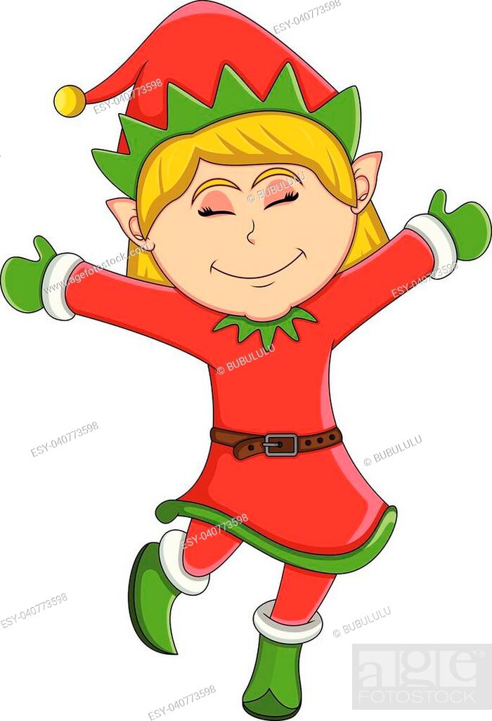 Christmas elf girl cartoon wearing skirt and blouse with the cute smile is  at dancing move - full..., Stock Vector, Vector And Low Budget Royalty Free  Image. Pic. ESY-040773598 | agefotostock