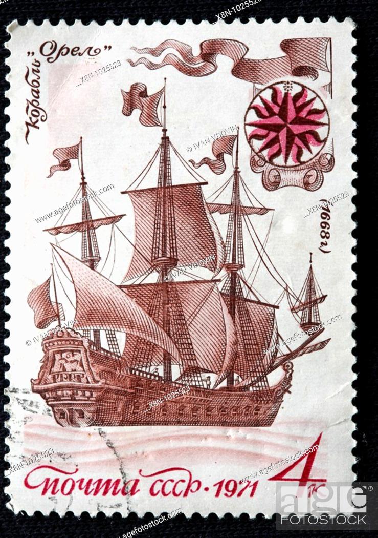 Imagen: Russian battleship 'Orel' 1668, postage stamp, USSR, 1971.