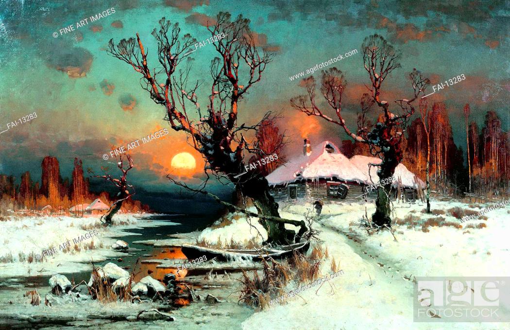 Stock Photo: Winter Sunset. Klever, Juli Julievich (Julius), von (1850-1924). Oil on canvas. Russian Painting of 19th cen. . 1891. Regional Art Museum, Kaluga.