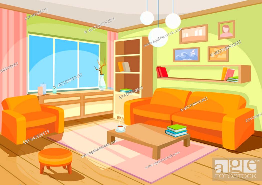 illustration of a cozy cartoon interior of a home room, a living room with  a sofa, coffee table, Stock Photo, Picture And Low Budget Royalty Free  Image. Pic. ESY-042608519 | agefotostock
