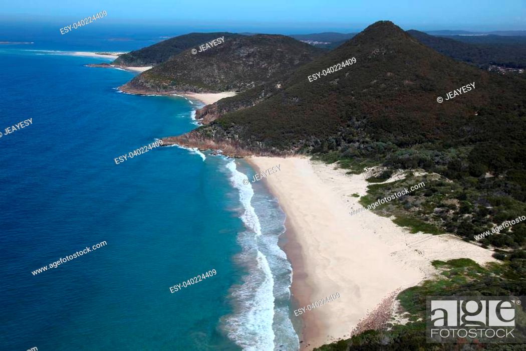 Stock Photo: Beautiful Box Beach from the top of Mount Tomaree - Nelson Bay. This area is a popular tourist destination just north of Newcastle Australia.