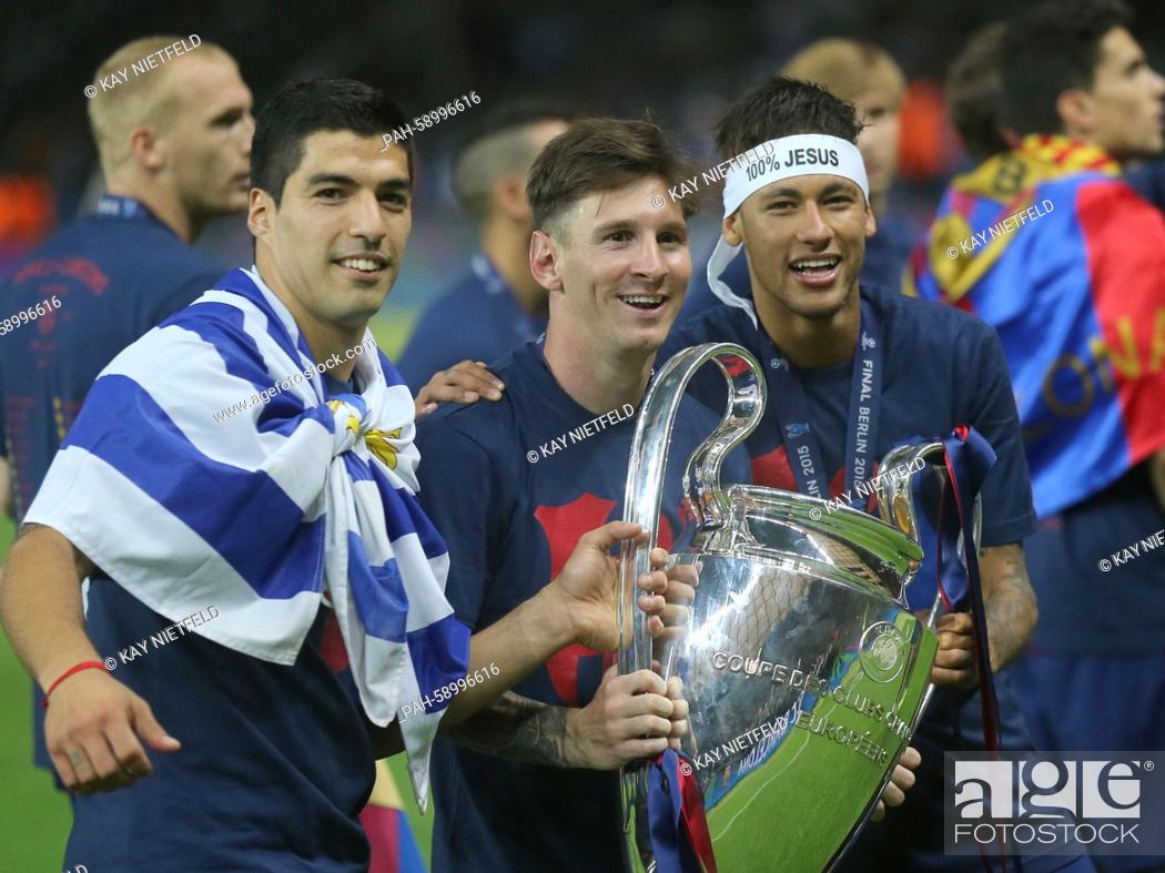 Lionel Messi FC Barcelone Photo dédicacée encadrée de Luis Suarez Neymar Jr 