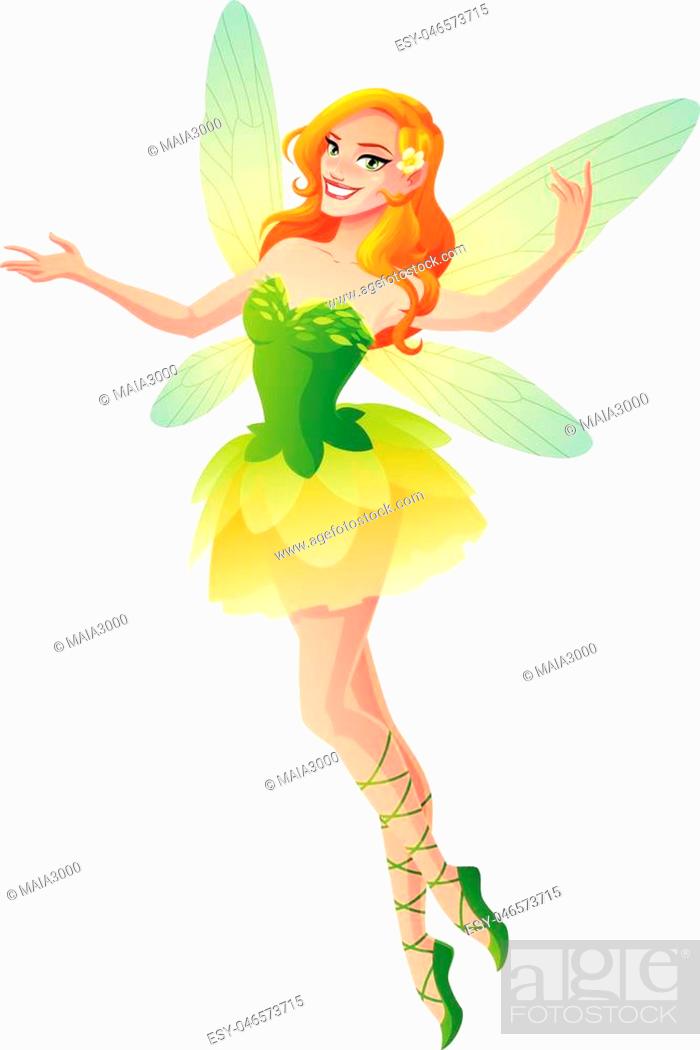 Beautiful flying and presenting fairy in green dress with dragonfly wings,  Stock Vector, Vector And Low Budget Royalty Free Image. Pic. ESY-046573715  | agefotostock