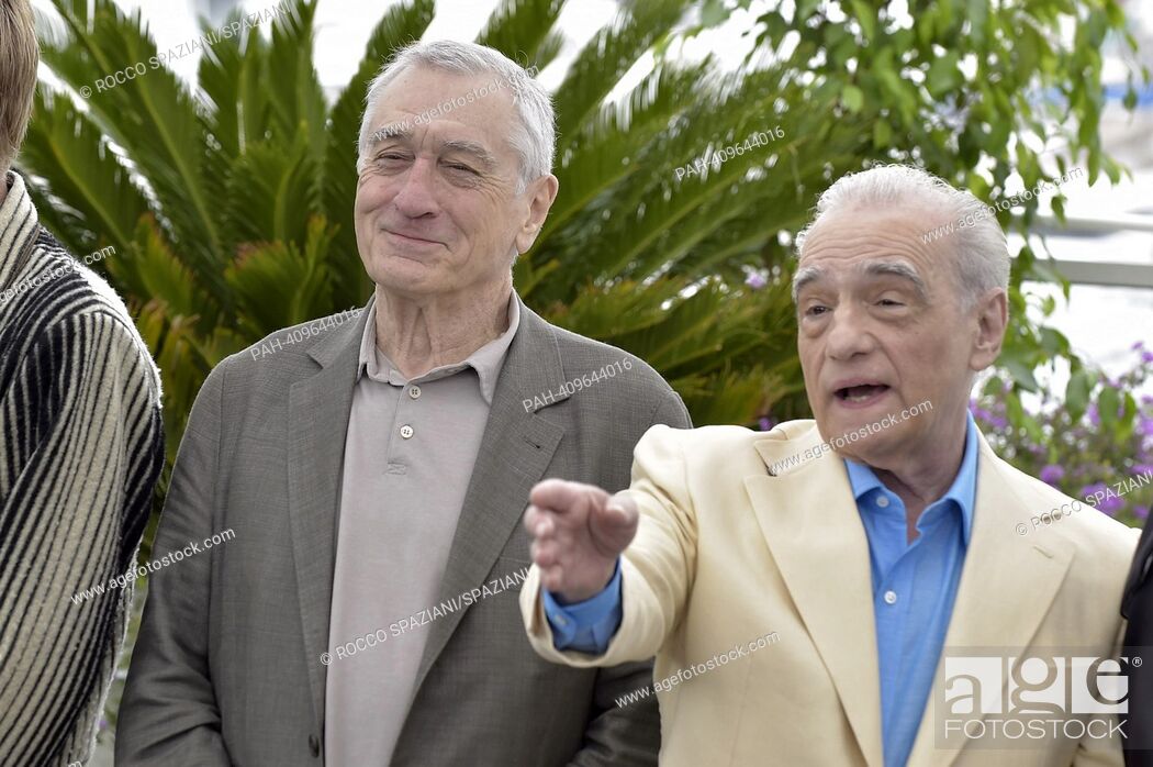 Stock Photo: CANNES, FRANCE - MAY 21:Robert De Niro, Martin Scorsese attends the ""Killers Of The Flower Moon"" photocall at the 76th annual Cannes film festival at Palais.