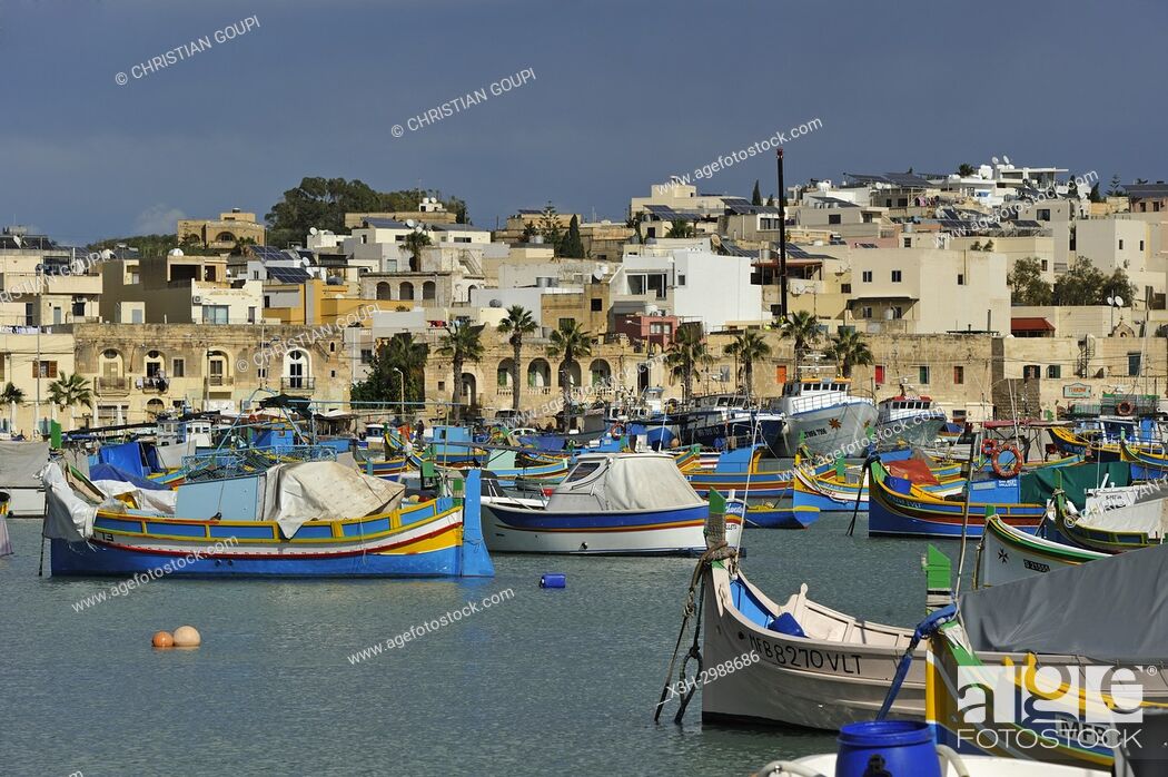 Stock Photo: harbour of Marsaxlokk, Malta, Mediterranean Sea, Southern Europe.