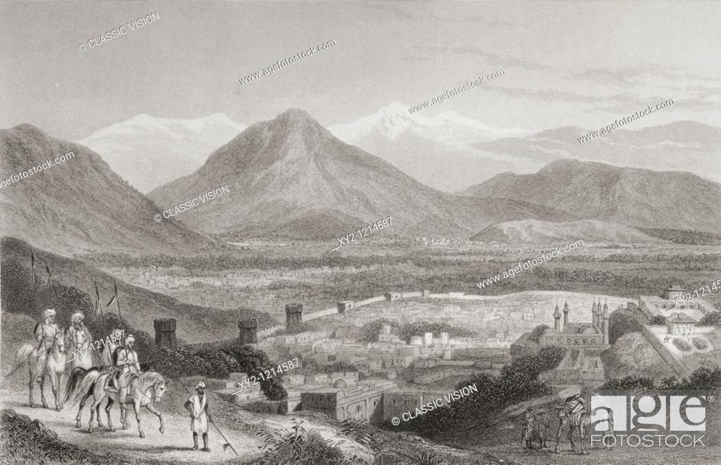 Stock Photo: Kabul, Afghanistan, seen from The Bala Hissar  From The Age We Live In, A History of the Nineteenth Century.