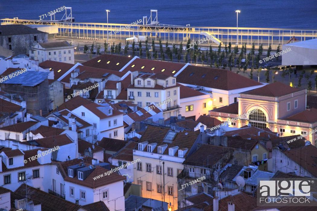 Stock Photo: Portugal, Lisbon, Alfama, skyline, general view, night, .