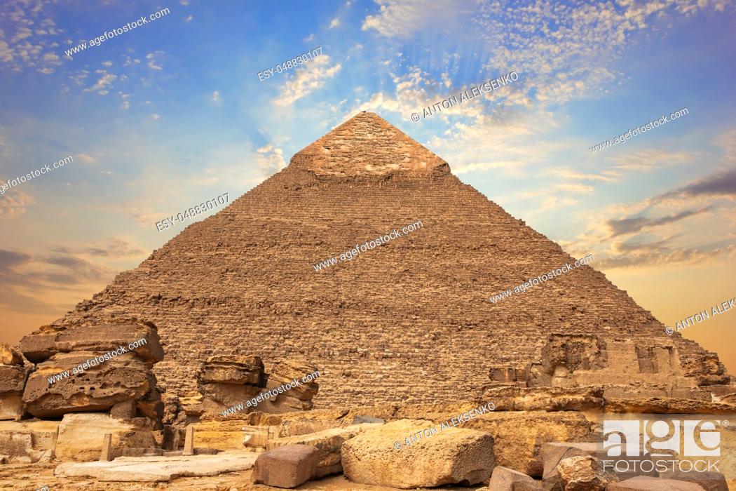 Stock Photo: Ruins of the Pyramid of Chephren in Giza, Egypt.