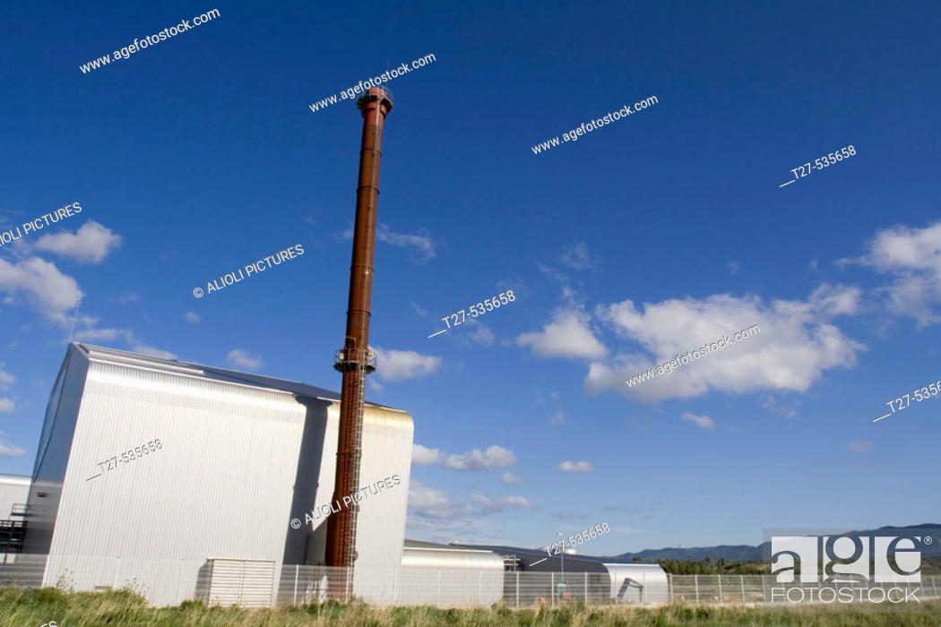 Stock Photo: Biomass Combustion Plant, Sangüesa, Navarre, Spain.