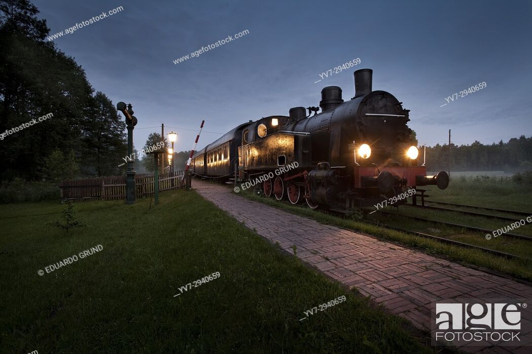 Stock Photo: In this train if you wish you can spend the night, as it is prepared as an original hotel. Bialowieza National Park. Bialowieza, Podlasie, Poland, Europe.