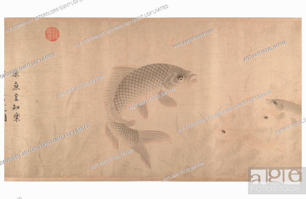 Stock Photo: å…ƒ å‘¨æ±å¿ é­šæ¨‚åœ– å·, The Pleasures of Fishes, Yuan dynasty (1271â€“1368), dated 1291, China, Handscroll; ink and color on paper.