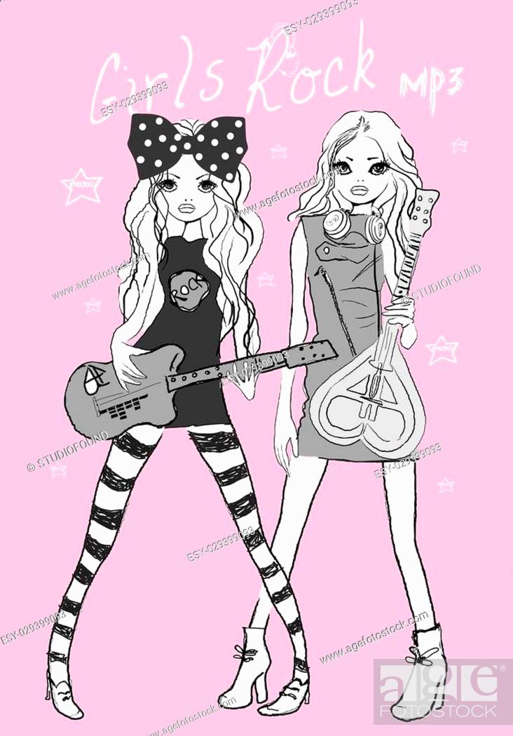 girl, rock, fashion, music, vector, sketch, musical, punk, band, design,  star, graphic, guitar, Stock Photo, Picture And Low Budget Royalty Free  Image. Pic. ESY-029399093 | agefotostock