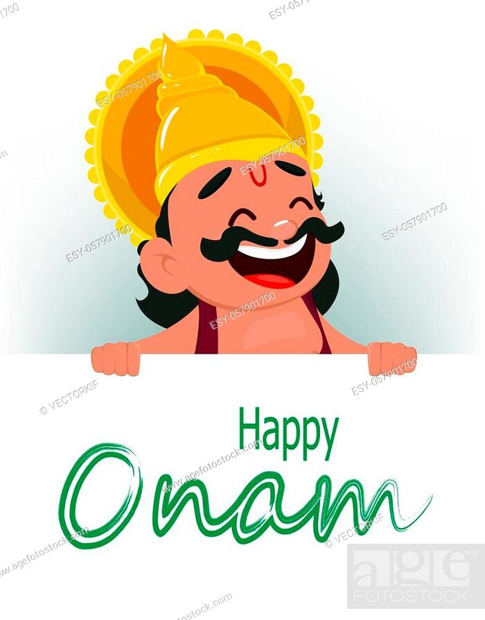 Onam celebration. King Mahabali holding placard with greetings, cheerful  cartoon character, Stock Vector, Vector And Low Budget Royalty Free Image.  Pic. ESY-057901700 | agefotostock