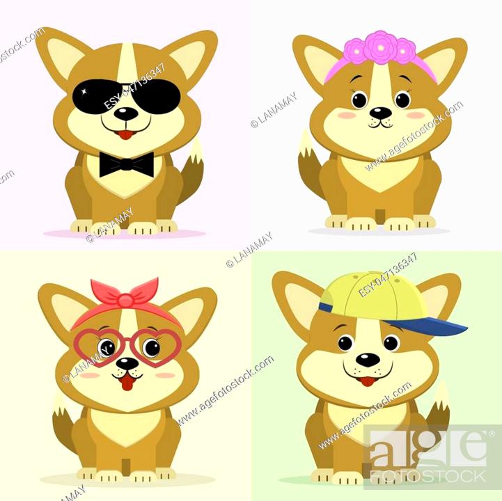 A set of illustrations of cute dog cartoon characters in cartoon style,  Stock Vector, Vector And Low Budget Royalty Free Image. Pic. ESY-047136347  | agefotostock