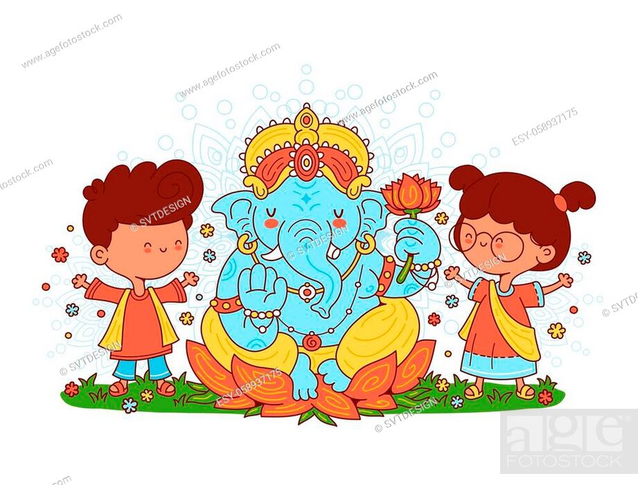 Ganesh indian god and kids character. Vector cartoon character  illustration, Stock Vector, Vector And Low Budget Royalty Free Image. Pic.  ESY-058937175 | agefotostock