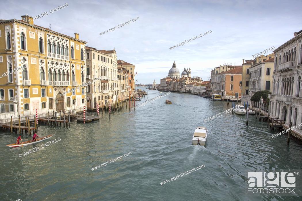 Stock Photo: Venice Veneto Italy on January 19, 2019: View of Grand Canal from Accademia bridge. .