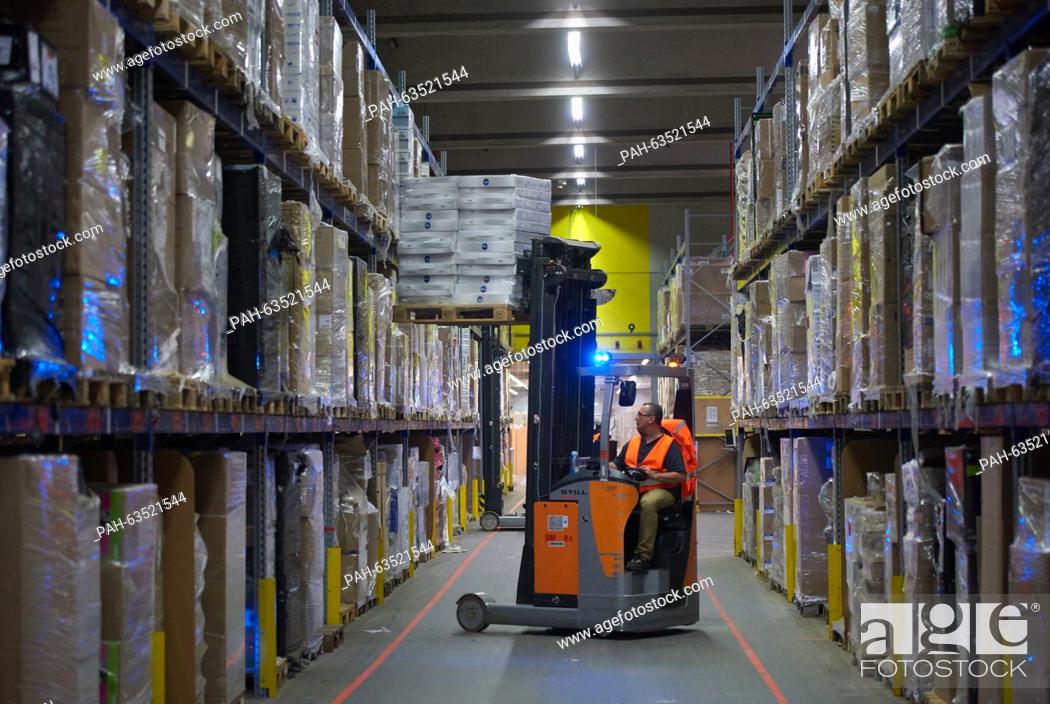 Forklift Driver Pavel Fiala Gets A Palate Of Goods From A Shelf At The Warehouse Of The Amazon Stock Photo Picture And Rights Managed Image Pic Pah 63521544 Agefotostock