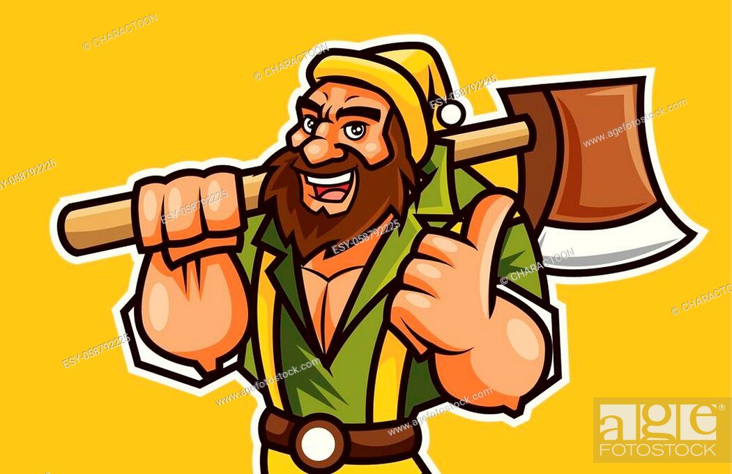 Cartoon lumberjack wears a beanie hat and holds a ax on shoulder, Stock  Vector, Vector And Low Budget Royalty Free Image. Pic. ESY-058792225 |  agefotostock