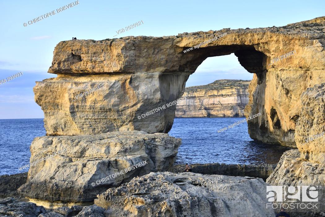 Stock Photo: Malta, Gozo island, Dwejra, Azure window. . The Azure window has been the setting of Daenerys and Khal Drogoâ. . s wedding in world famous ""Game of thrones"".