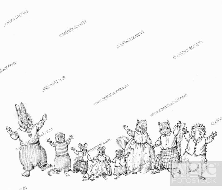 Pip Squeak Sets Sail' - page 24 - All the little animals lined up waving  and cheering, Stock Photo, Picture And Rights Managed Image. Pic.  MEV-11017149 | agefotostock