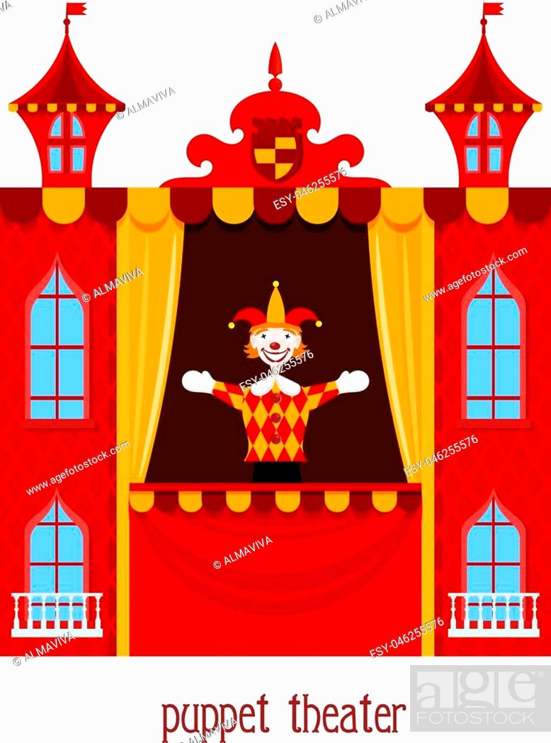 Puppet show. Illustration of children's puppet theater with a doll clown on  a white background, Stock Vector, Vector And Low Budget Royalty Free Image.  Pic. ESY-046255576 | agefotostock