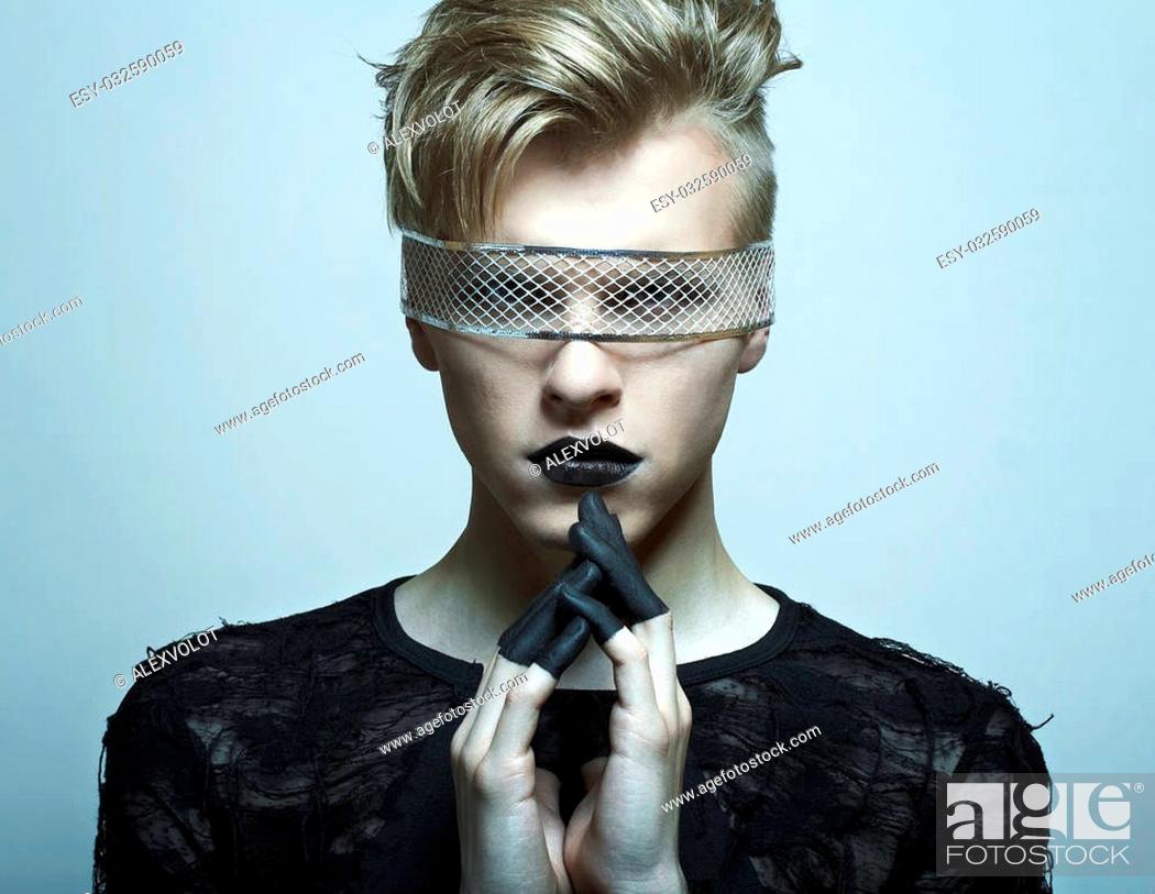 Stock Photo: portrait of fashion male model with beauty bright make-up.