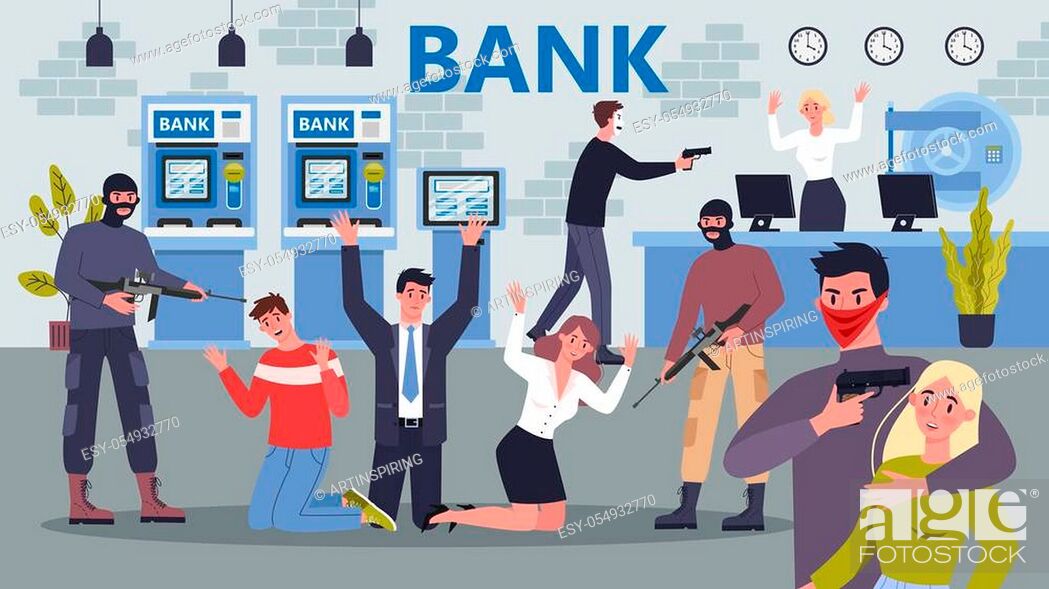 Cartoon style illustration of bank robbery. Theft in bank, Stock Vector,  Vector And Low Budget Royalty Free Image. Pic. ESY-054932770 | agefotostock