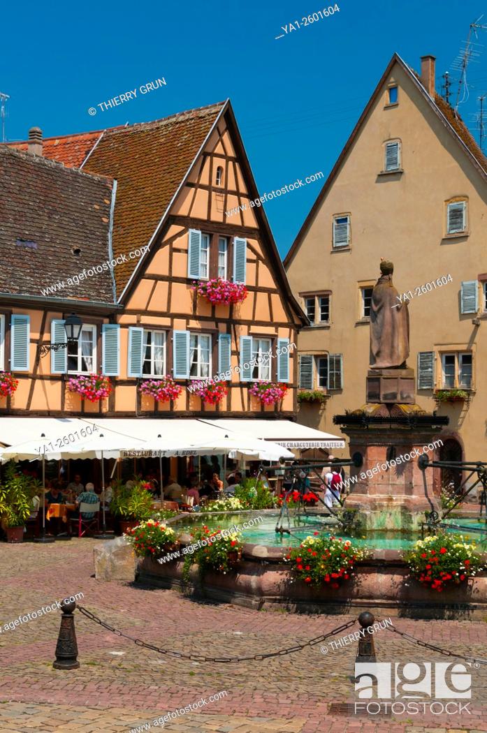 Stock Photo: France, Haut Rhin (68), Eguisheim village (elected most beautiful french village), square Saint Leon.