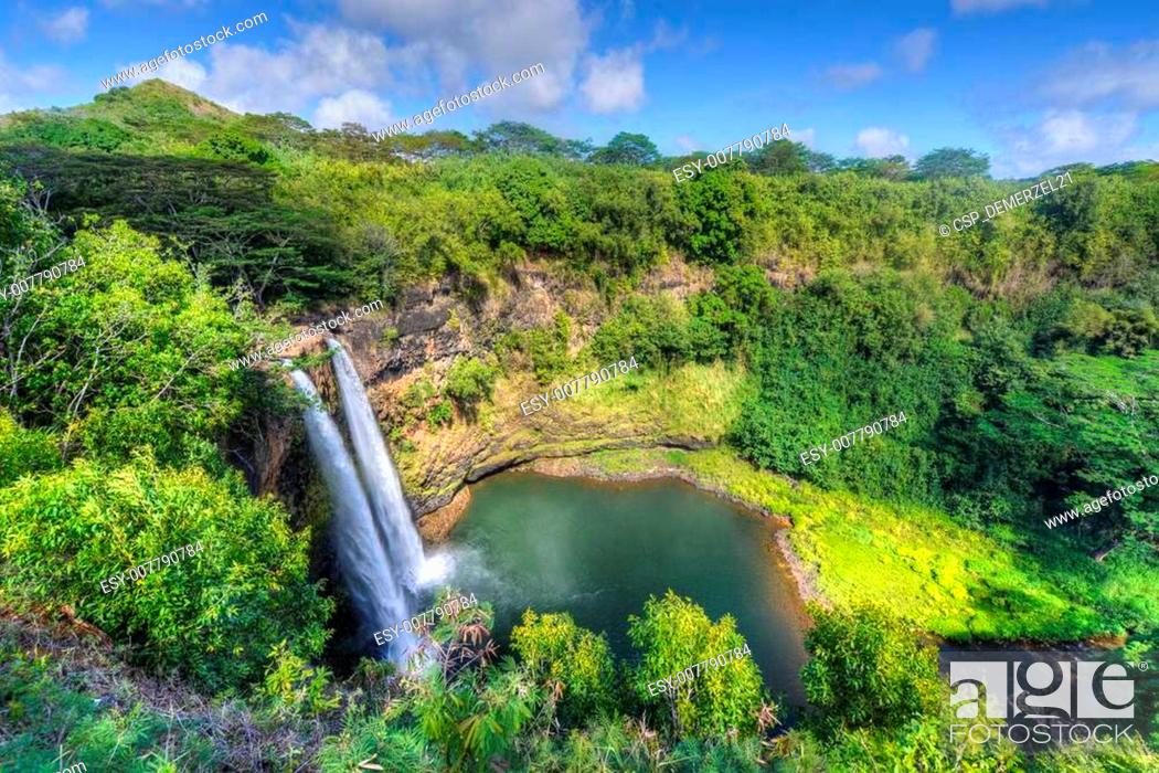Stock Photo: Wailua Falls Hawaiian Waterfall.