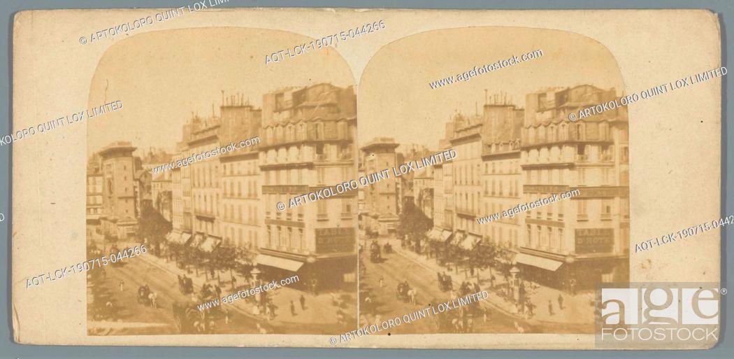Stock Photo: View of Boulevard Saint-Denis in Paris, street, gate, entrance, Boulevard Saint-Denis, anonymous, Paris, c. 1850 - c. 1880, photographic paper, cardboard.
