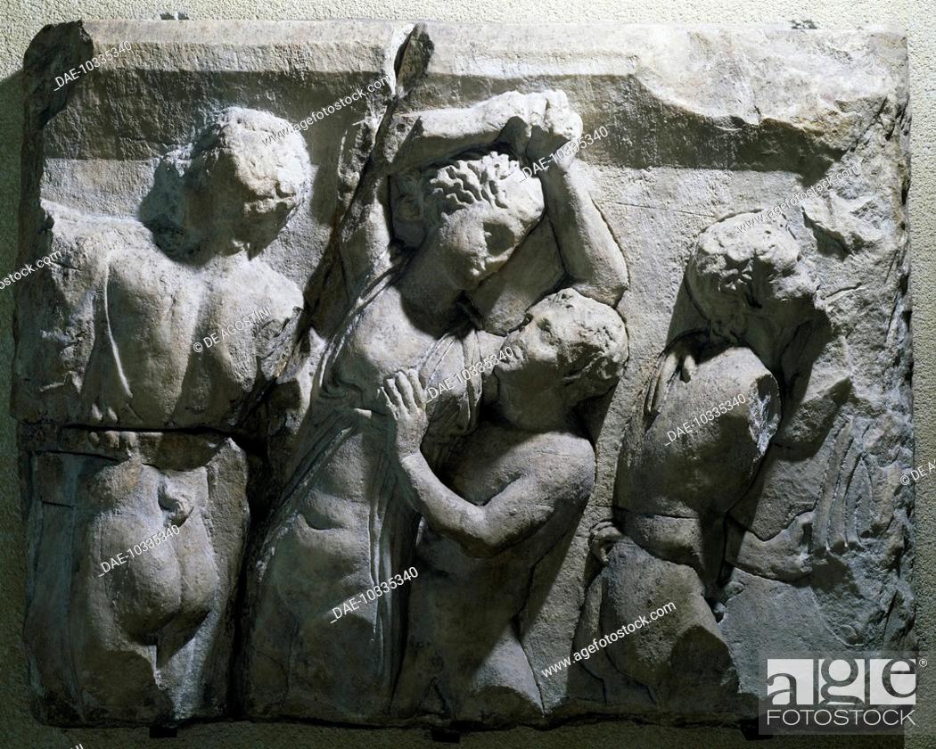 Stock Photo: Bacchic scene, bas-relief, fragment of a sarcophagus. Roman civilisation, 2nd century AD.  Brescia, Museo Civico Dell'Età Romana E Tempio Capitolino.