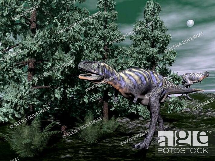 Stock Photo: Aucasaurus dinosaur running - 3D render.