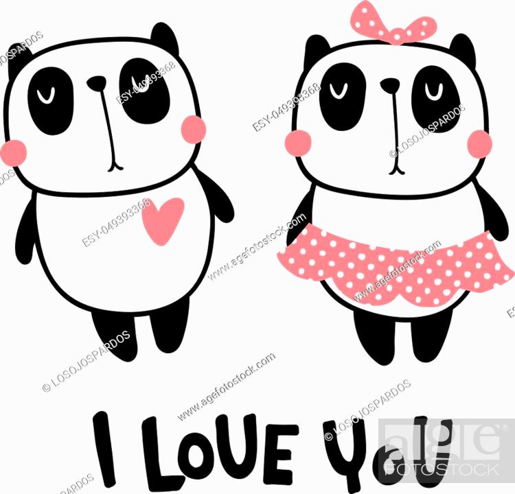 vector illustration, cute panda couple and i love you hand lettering text,  Stock Vector, Vector And Low Budget Royalty Free Image. Pic. ESY-049393368  | agefotostock