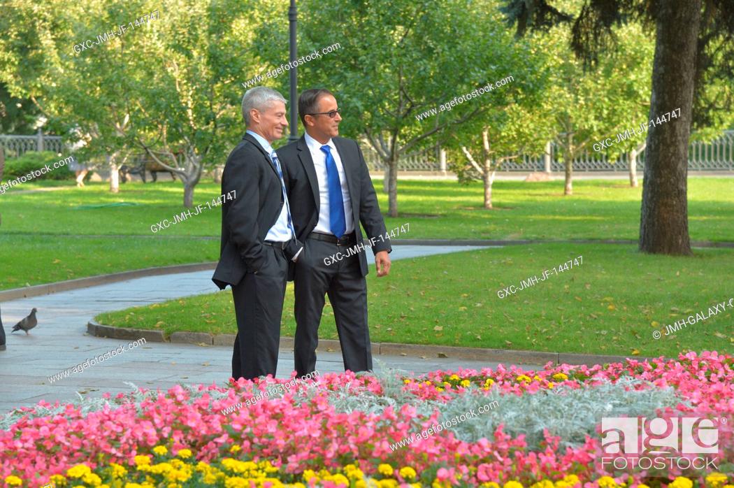 Stock Photo: Expedition 53-54 crewmembers Mark Vande Hei (left) and Joe Acaba (right) of NASA take a moment to relish the view Sept. 1 as they toured the Kremlin in Moscow.