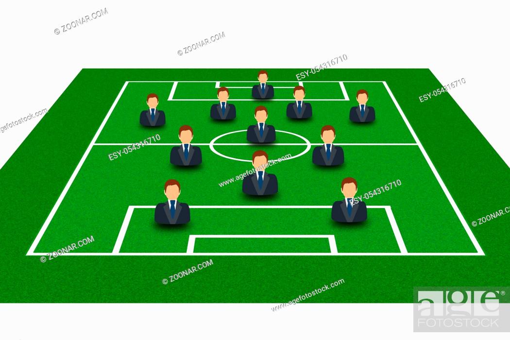 Stock Photo: Football Field with Icon Soccer Player Tactics 4-1-2-1-2.